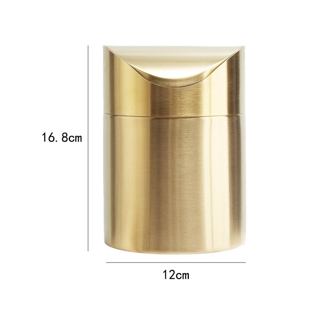 Gold Desktop Trash Can - 304 Stainless Steel Mini Bin with Lid, Light Luxury Storage Basket