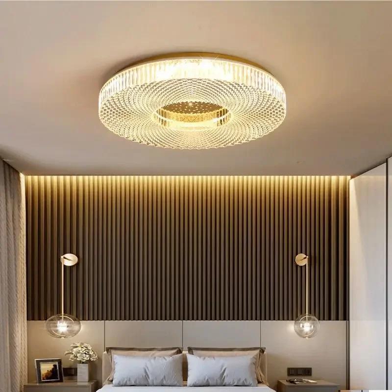 Luxury Bedroom Ceiling Light Indoor Circular Wall Lamp Acrylic Crystal Decorative Lighting Tricolor Dimming Lamp for Living Room