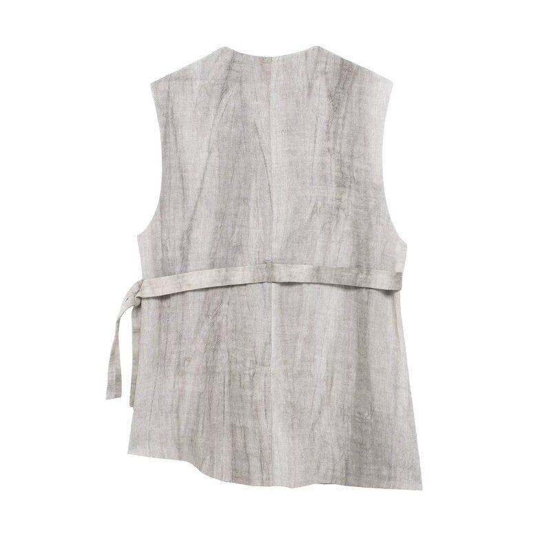Fashion Style 2024 Autumn New Women's Clothing Stylish Linen Sleeveless V-neck Loose Vest 8106904