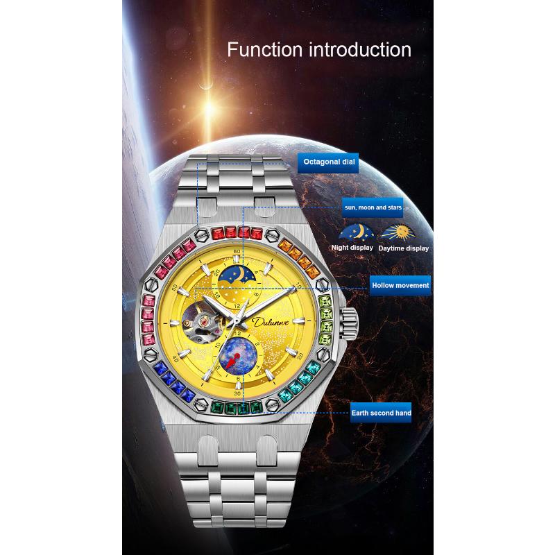 Rhinestone Set Bezel Design Men Automatic Steel Mechanical Watch Tourbillon Luminous Waterproof Men's Wrist Watch