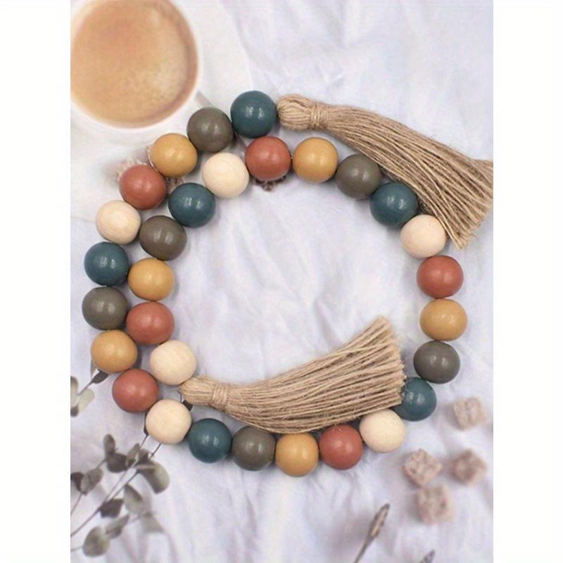 1pc Rustic Vintage Style Tassel Beaded Jute Rope Wall Hanging Home Decoration Wooden Beads String Best Gifts Birthday