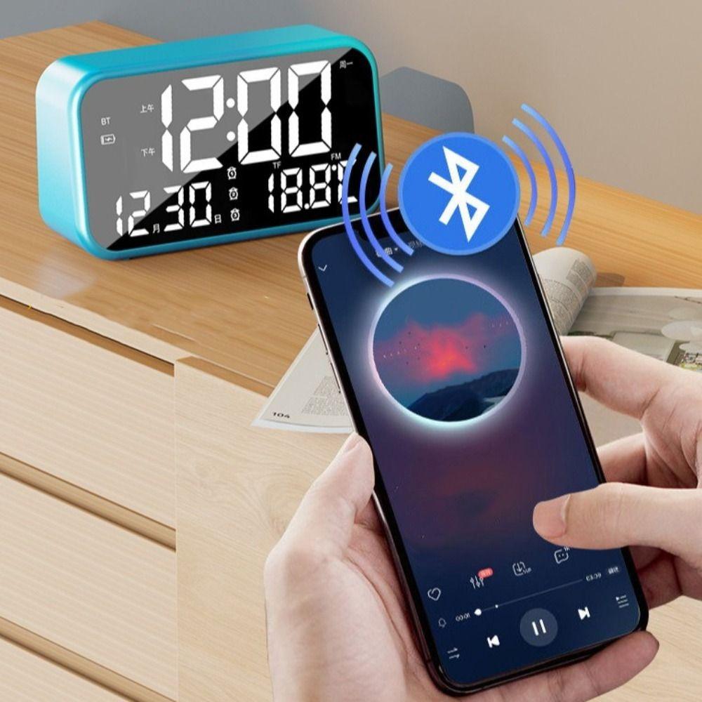 Large Digital Alarm Clock Rechargeable Bluetooth Speaker Smart LED Display Clock  Bedroom