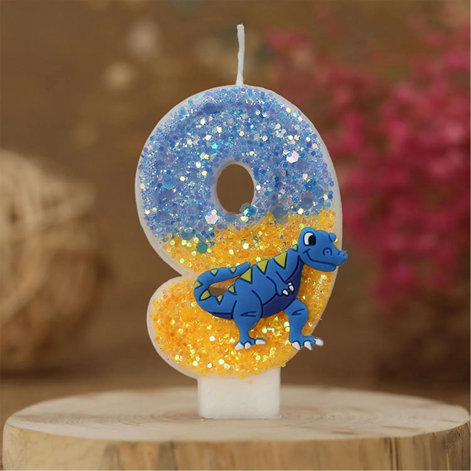 

Birthday Number Candles 0-9 Blue Dinosaur Cake Number Candle Decorative Kids Party Candle for Anniversary Party Wedding