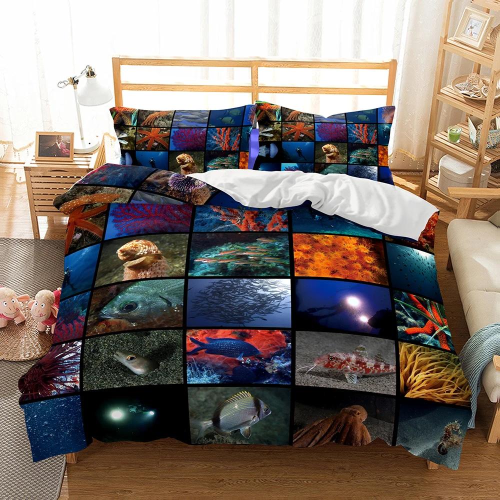 Bedclothes Super High Quality Cartoon Bedclothes Marine Organism Kids Cartoon Bedding Cute Bed Sets 3d White And Blue Beddings