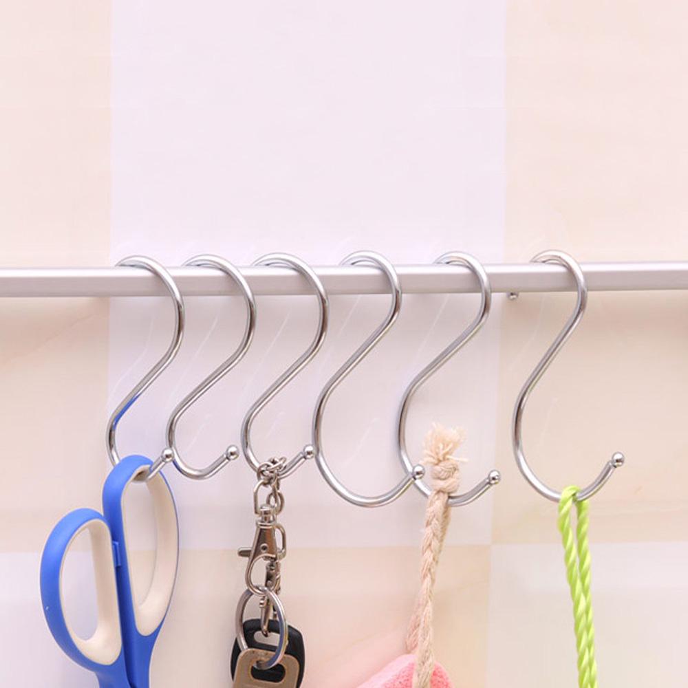 1/5/10Pcs Silver Stainless Steel Home Kitchen Storage Rack Clasps Hooks Hanger Hook S Shaped