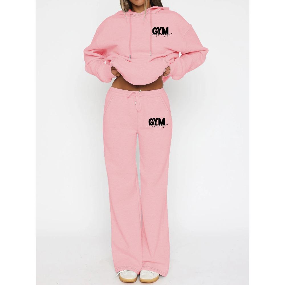 Set Trendy con Stampa di Lettere, Felpa con Cappuccio e Pantaloni Larghi da Ginnastica, Set Due Pezzi Pigro Casual, Set Stile Street