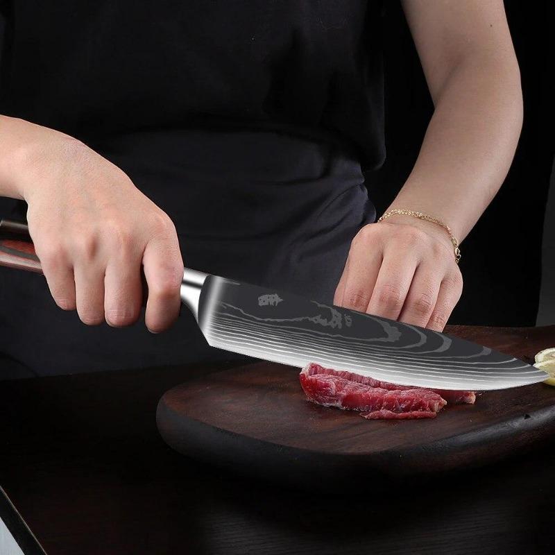 Coltello da cucina affilato in acciaio inossidabile, coltello da cucina laser Damaso per disossare e sbucciare, coltello da cucina da 5 pollici, accessori da cucina per tagliare la carne