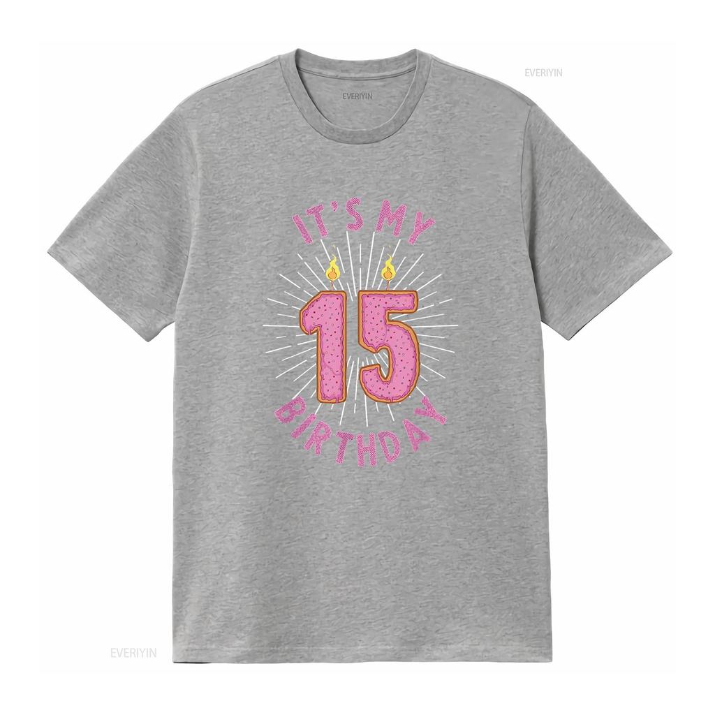 Womens 15 Year Old Girls 15Th Birthday Funny Donut Anniversary T Shirt Black 2XL vintage Washed Breathable Slightly fashion