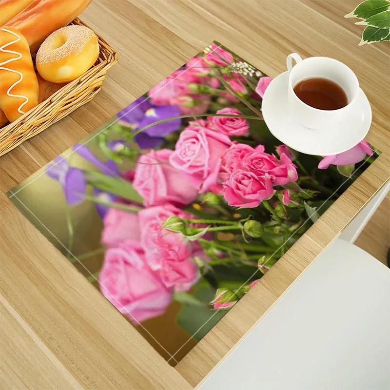 

Pink Rose Print Linen Dining Table Mats Alphabet Kitchen Placemat 30X45cm Coasters Pads Bowl Cup Mat 2pcs 30x45cm
