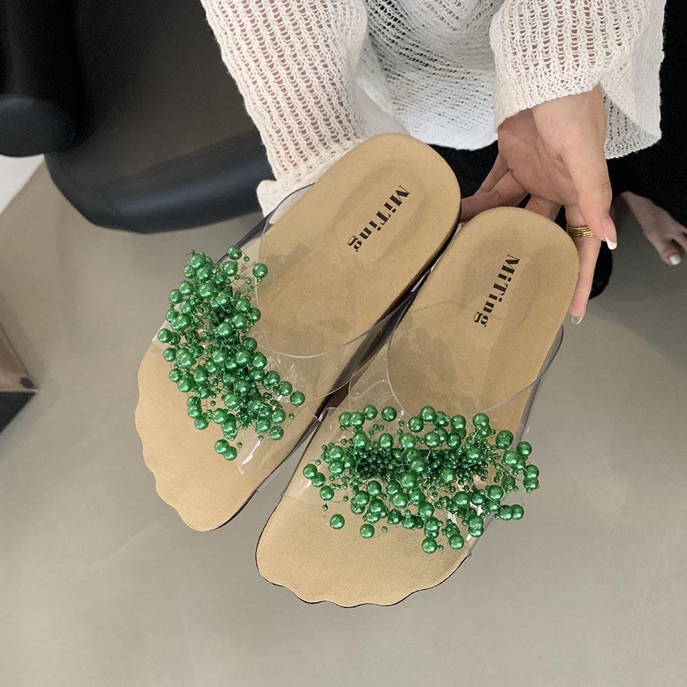 

мода Модные женские тапочки Летние уличные туфли-мюли Туфли на плоской подошве Низкий каблук Черный Зеленый Серебряный Вечерние туфли-лодочки Платье Сандалии Прозрачный Слайд 7.5 зелёный