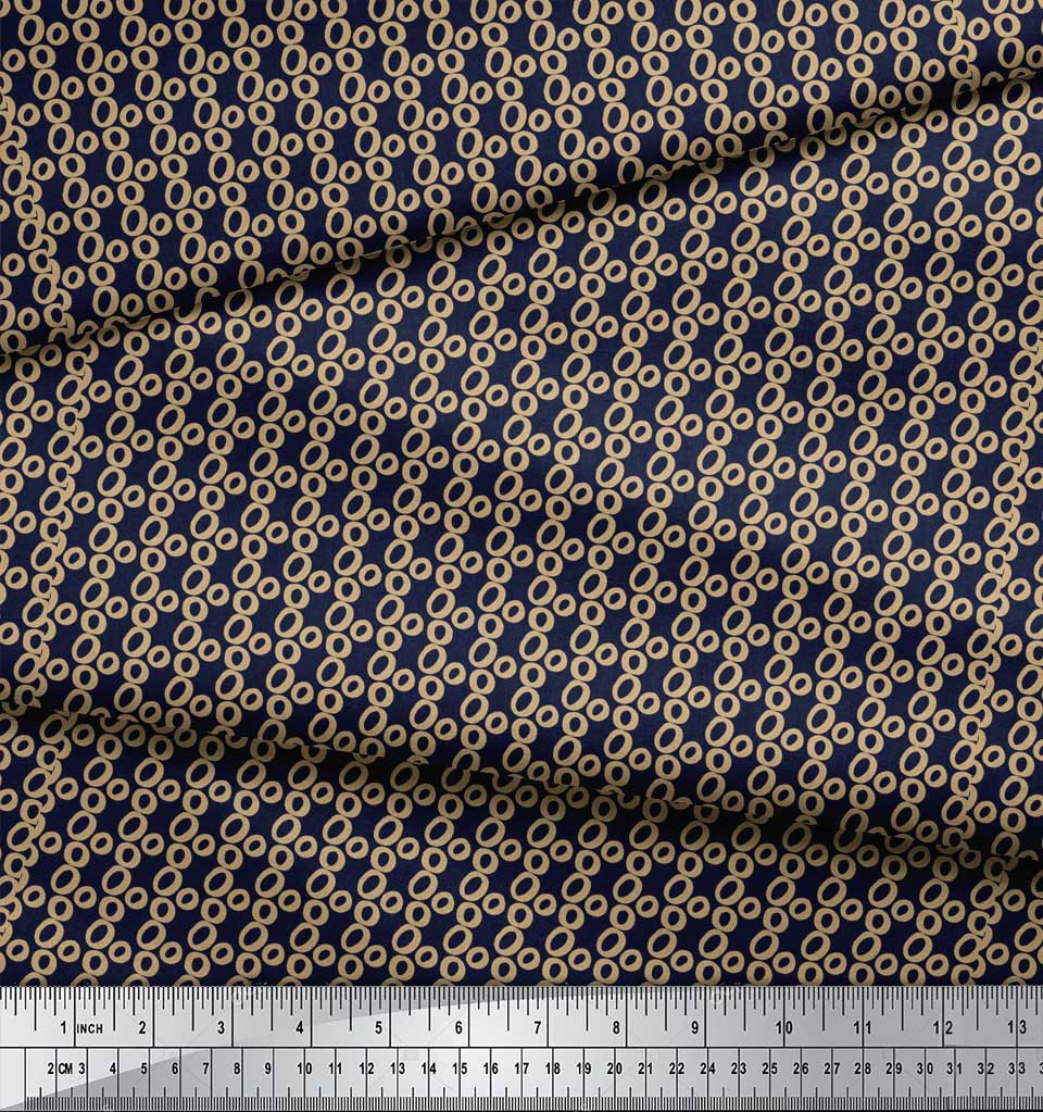 Soimoi Blauer Japanischer Krepp-Satin Stoff Kleiner Kreis Geometrische Stoffdrucke Meterware 42 Zoll