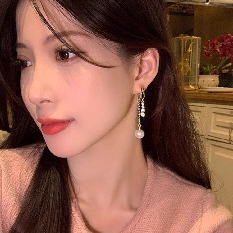 Elegant Long Tassel Pearl Earrings with 925 Sterling Silver for Women