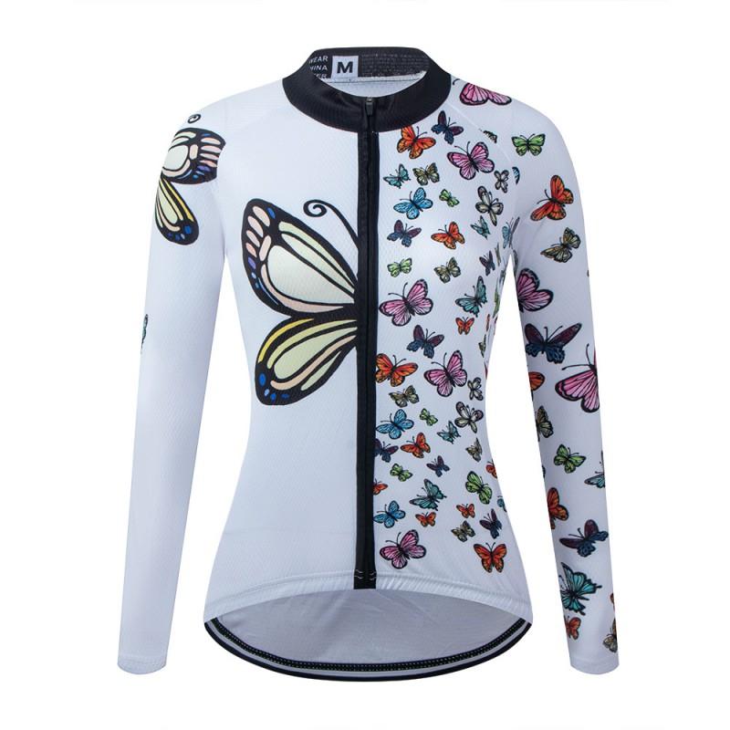 1 Womens Long Sleeve Cycling Jersey Butterfly Print Slim Fit Quick Dry Breathable Road Bike Sport Top