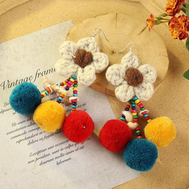 Bohemian retro earrings vacation long contrasting tassel personality temperament earrings women