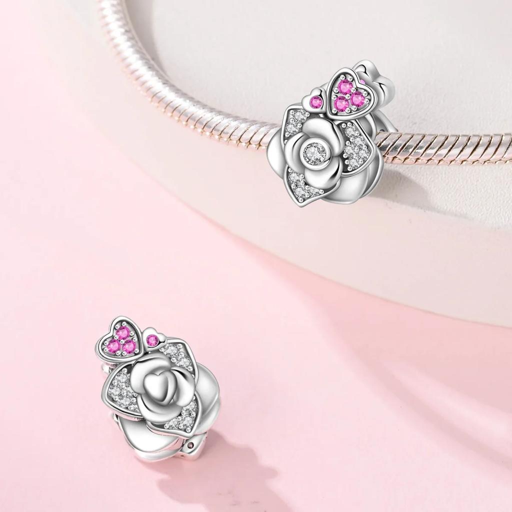 Copper Charms Bead Romantic Rose Night Rose Charm Pendant Fit Bracelet Necklace Diy Birthday For Woman Jewelry Gift