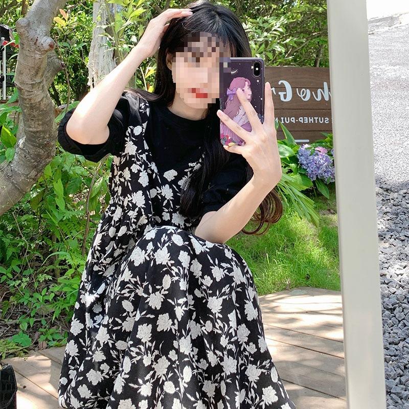 Gentle Wind Fake Two-piece Strap Dress New Year's Fat Mm Loose Tibetan Meat Floral Dress Children's Summer
