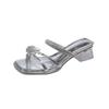 Fashion 2025 Women's Outdoor Wear Crystal Chunky Heel Slippers Knot Diamond High Heel Sandals New Summer Fashion Beautiful