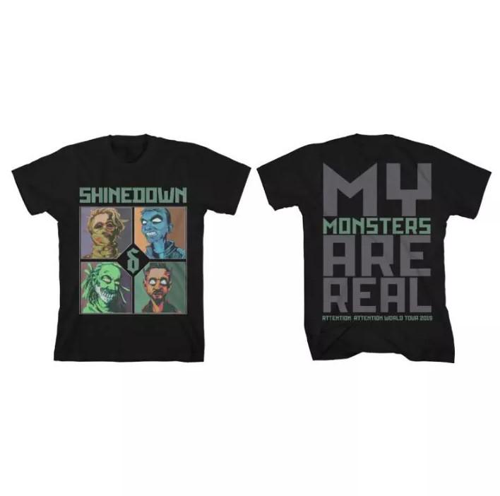 2 sides Shinedown My Monsters Are R Attention Shirt Black Unisex Unisex T-Shirt XL
