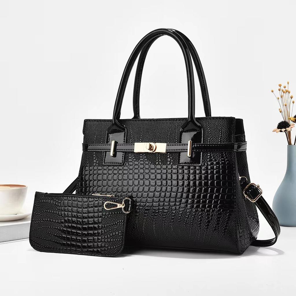 New Bag Mother and Child Bag Handbag Texture Shoulder Bag Versatile Crocodile Leather Pattern Bright Leather Bag Bags
