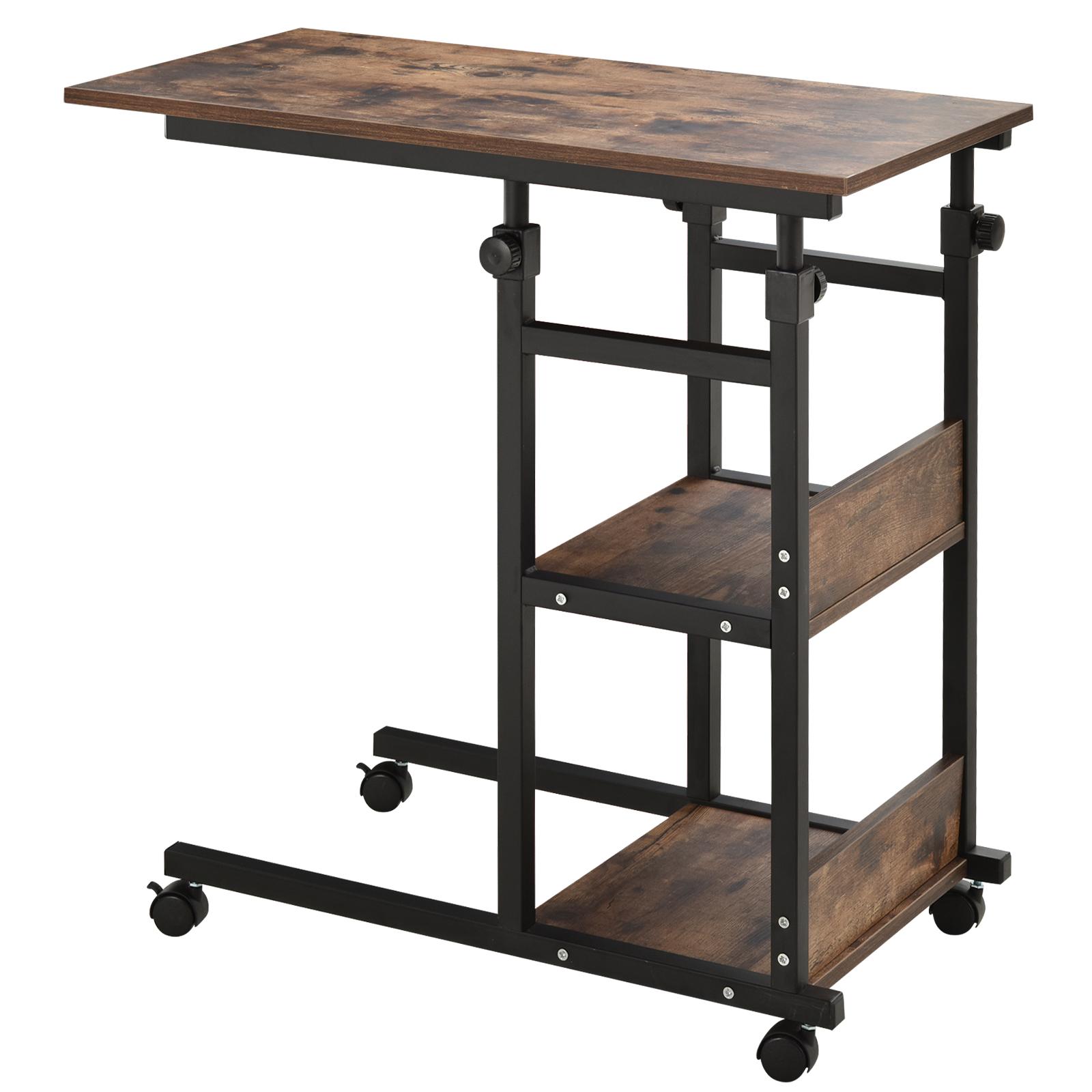 Side Table with Wheels, Height-Adjustable, Compact