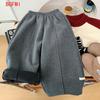 Children's Casual Beige Gray Pants Straight Leg Autumn Winter Kids Long Trousers Baby Pure Color One-Piece Velvet