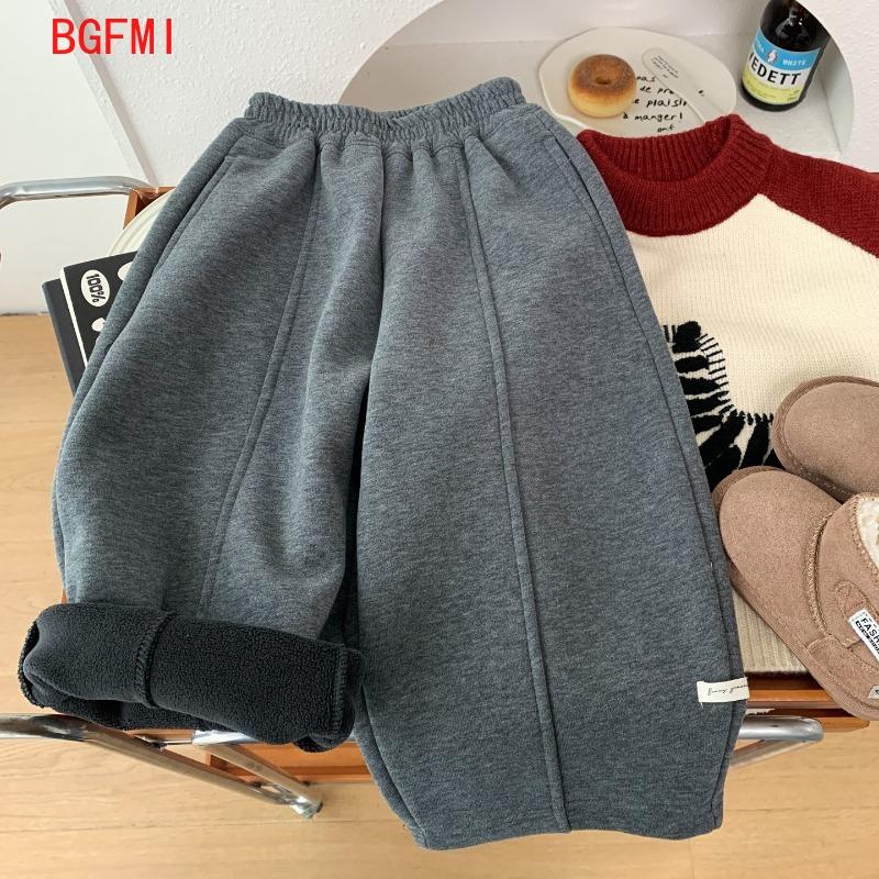 Children's Casual Beige Gray Pants Straight Leg Autumn Winter Kids Long Trousers Baby Pure Color One-Piece Velvet
