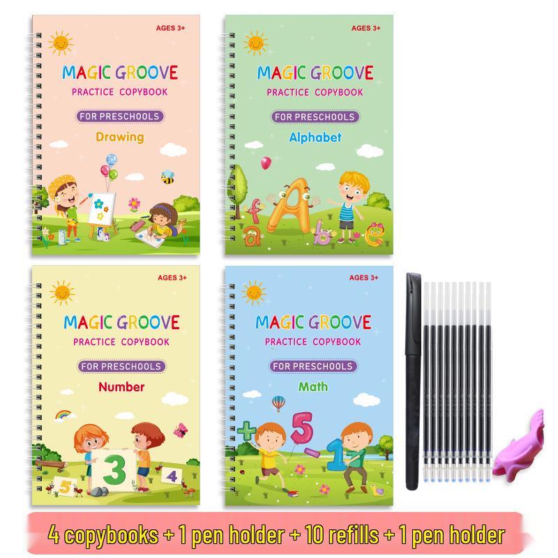 English Calligraphy Practice Book for Children: Reusable Magic Traceable Grooved Drawing Pad