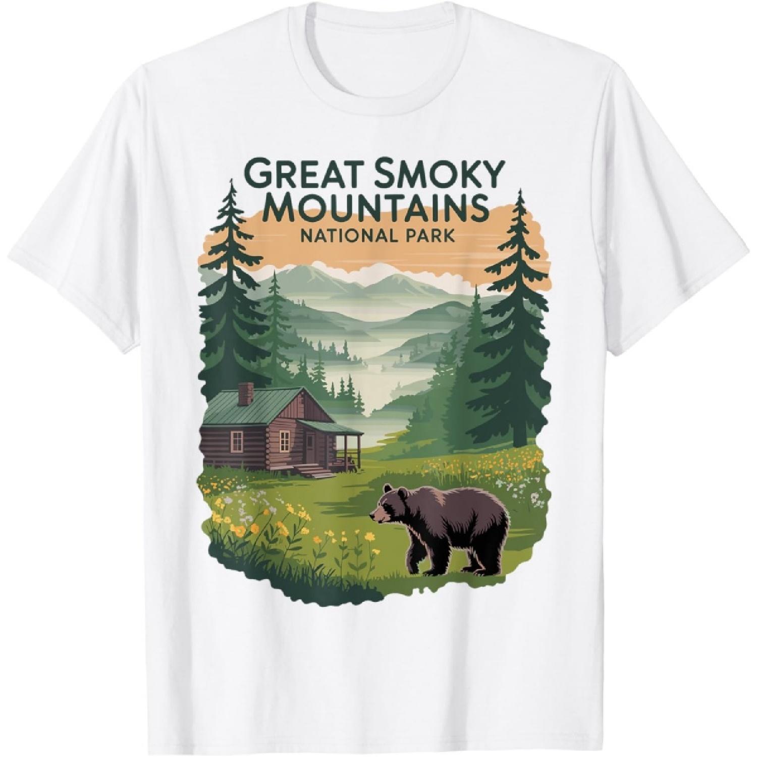 Great Smoky Mountains Cabin Bear Nature Souvenir Appalachian T-Shirt XXXXXL белый