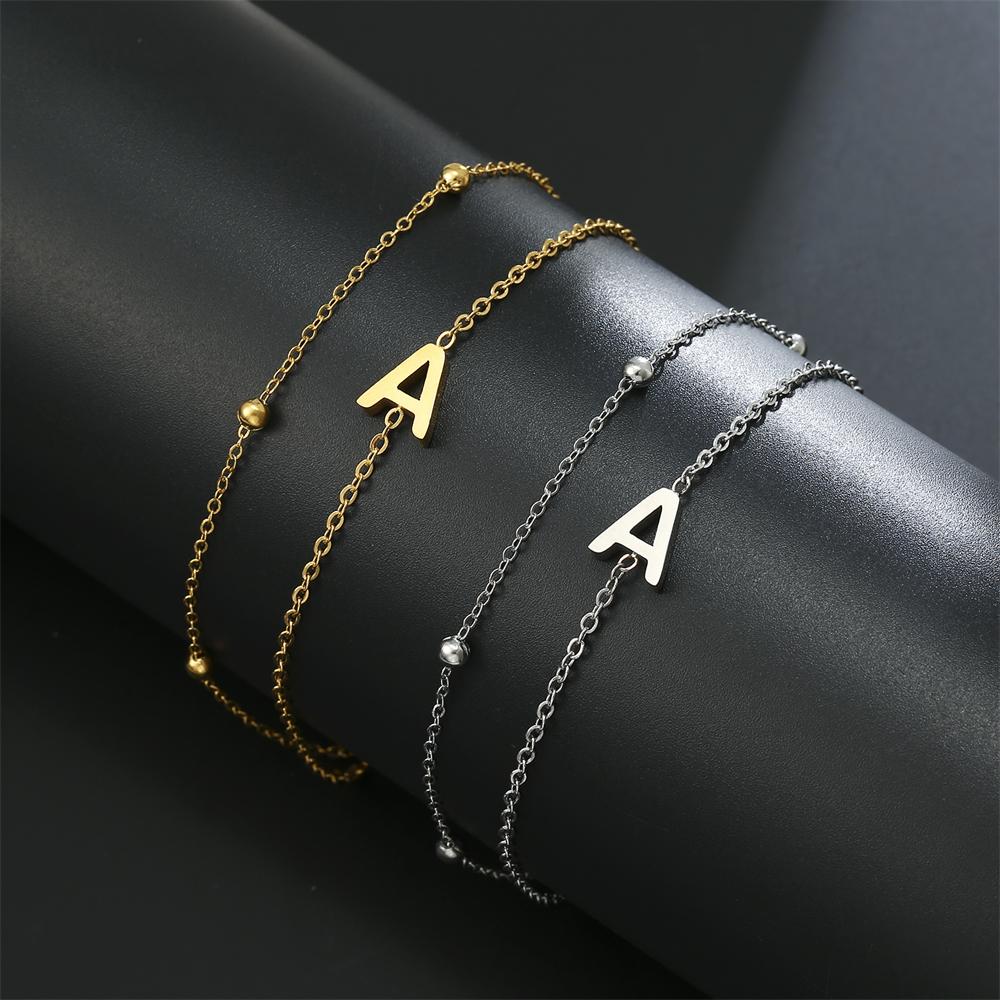 Cazador Stainless Steel Initial Letter Double Chains Bracelet for Women A-Z Alphabet Jewelry 2026 Bracelet On Hand Birthday Gift