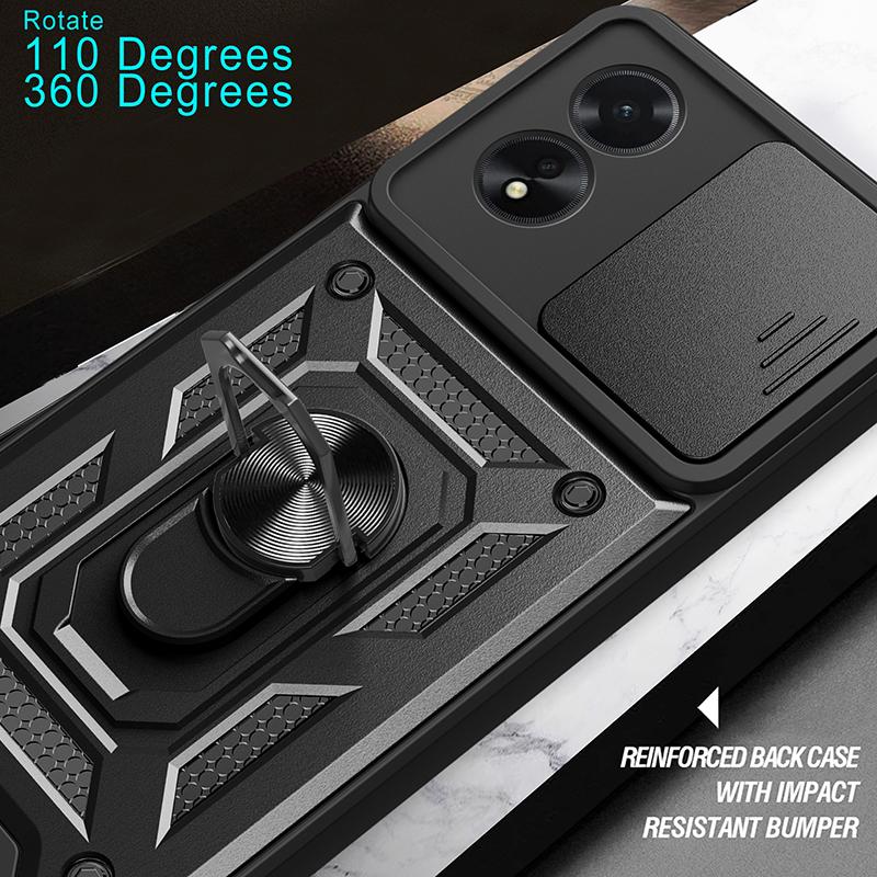 For Oppo A38 4G Case PC+TPU Anti-fall Kickstand Phone Cover with Slide Lens Lid