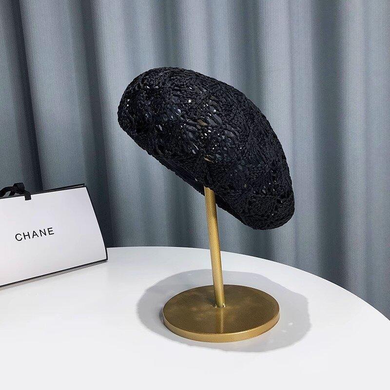 

Берет из дышащего полиэстера для женщин — повседневная универсальная мода, весна/лето, ажурный дизайн, приталенная тканая шапка ONE SIZE