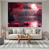 Arazzo Paesaggio Fantasia Luce Lunare Loto Rosso Lago Mistico Scena Notturna Appeso a Parete Decorazione Soggiorno Tessuto Arte Surreale della Natura