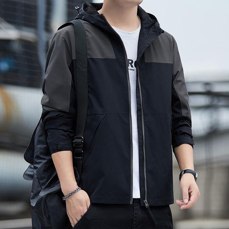

Spring men s coat versatile loose casual thin jacket waterproof trench coat outdoor sports jacket solid color simple 5XL