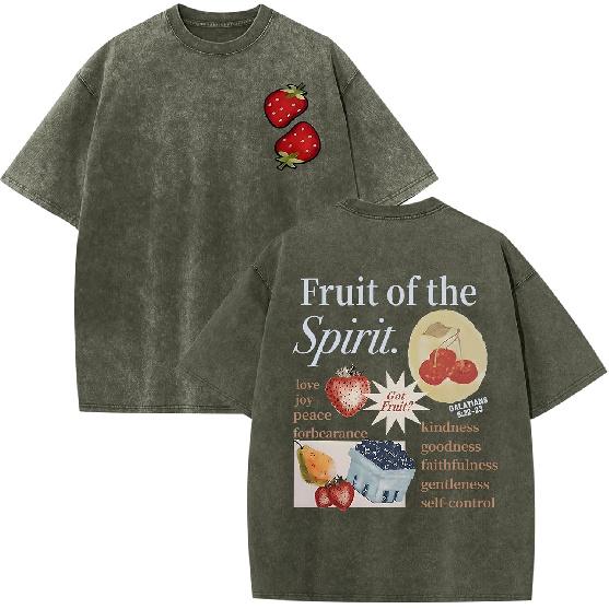 Christian Fruit of The Spirit Shirt for Men Jesus Religious Shirts Oversized Graphic Tees Acid Wash God T-Shirt Tops