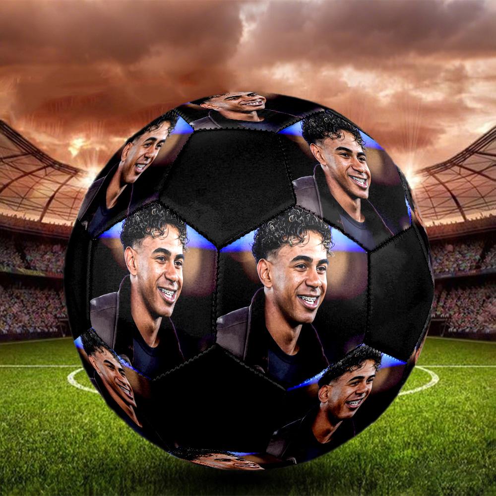 Ballon de Football en Salle Lamine Yamal Coloré Cousu à la Machine PVC Taille 5 Prêt pour l'Entraînement d'Équipe et la Compétition Durable Haut Rebond Cadeau Sportif Cool