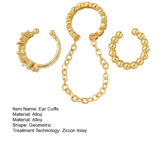 Yousheng 3Pcs Ear Cuffs for Women, Thin Chain Hanging Ear Bone Clips, Non-Pierced Ear Cuffs with Cubic Zirconia for Commuting Dating Party Travel