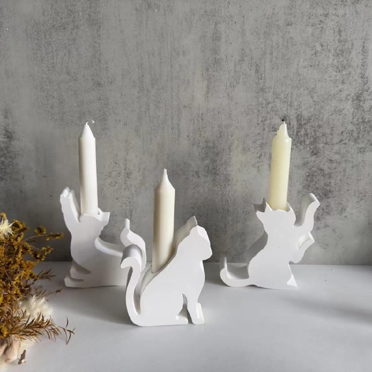 Candle Holder Creating Silicone Mold Resin Cat Shaped Candlestick Mold