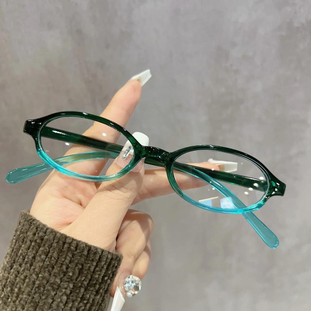 Women Retro Oval Glasses Y2K Japanese and Korean Girls Red Green Frame Glass Eyewear Decorative Computer Anti-blue Eyeglasses