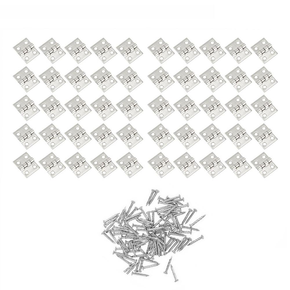 50pcs Brass Mini Hinge Cabinet Door Hinges Jewelry Wooden Box Hinge With Nails Furniture Hardware Decorative Accessories