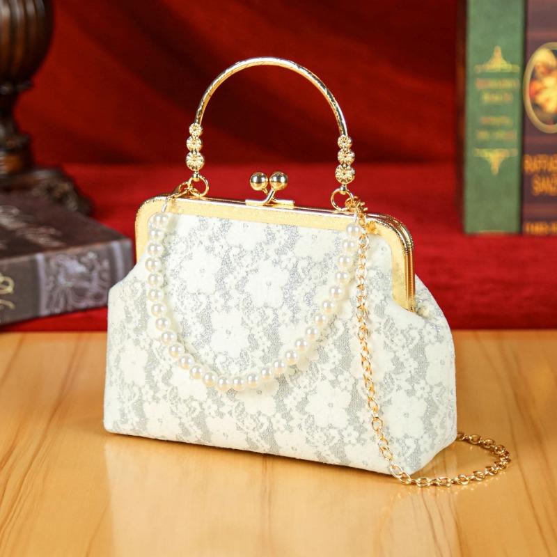 Damentasche neue High-End-Dinner-Tasche Mode Spitze Perle Nische Cheongsam-Tasche vielseitige Kette Mund Goldtasche