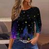 3/4 Length Sleeve Womens Tops Floral Print Vintage Fashion Casual Loose With Round Neck Plus Size Shirts