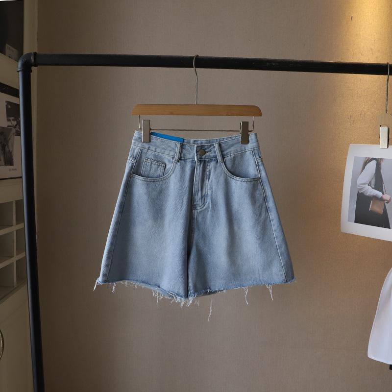 

Летние корейские джинсовые шорты с завышенной талией и необработанным краем, стройнящие фигуру, 2025 Small светло-синий