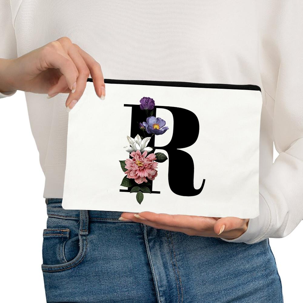 

Черный алфавит ABC Печать Косметички Цветы Органайзер Косметичка Женская Дорожная Косметичка Для Ванной Комнаты Хранения