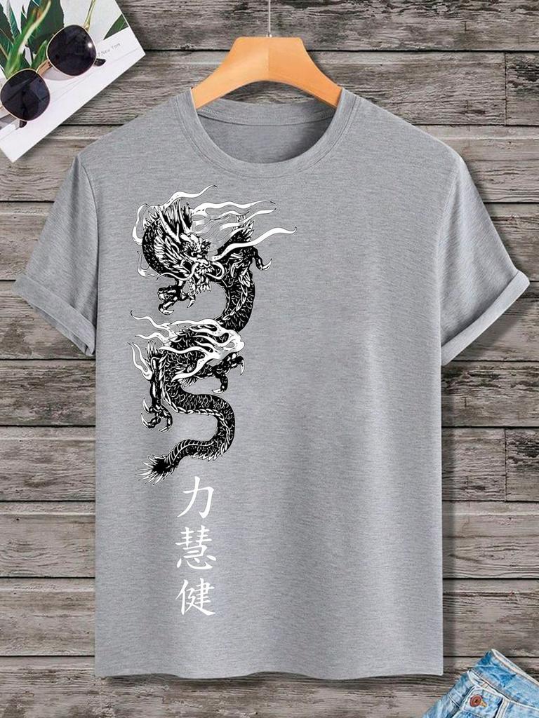 Drachenmuster Bedrucktes T-Shirt Damen Herren Baumwolle Oversized Y2k T-Shirt Hohe Qualität Streetwear Harajuku Männliche Weibliche Kleidung