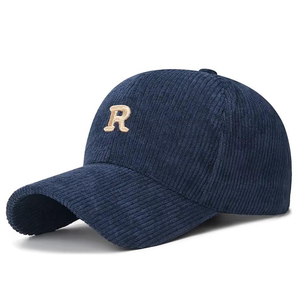3D Embroidered 'R' Letter Corduroy Baseball Cap Solid Color Adjustable Strap Sunscreen Hat Breathable Sun Hat Outdoor Sports