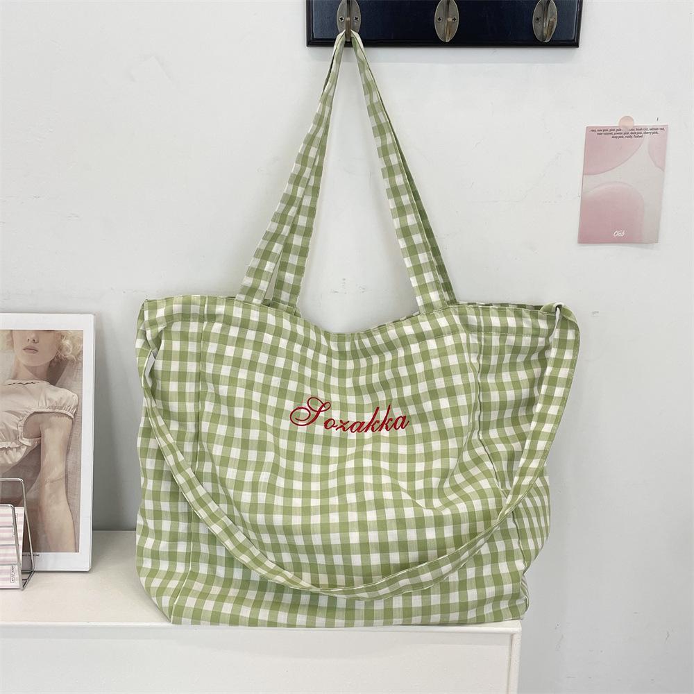 

Large Capacity Crossbody Bag for Women Fashion Plaid Tote Bag Sweet Student Shoulder Bag зелёный