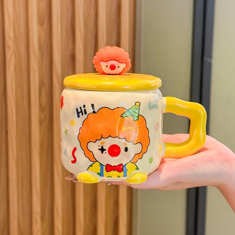 Cute Funny Clown Cup Girl Birthday Gift Couple Ceramic Mug with Lid Spoon Office Breakfast Cup
