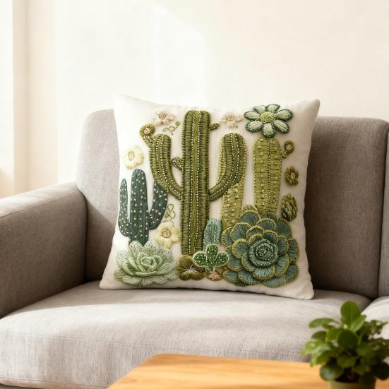 Față de pernă cu model cactus Imprimeu viu cu plante Husă de pernă de dimensiune standard cu fermoar ascuns Decor pentru casă