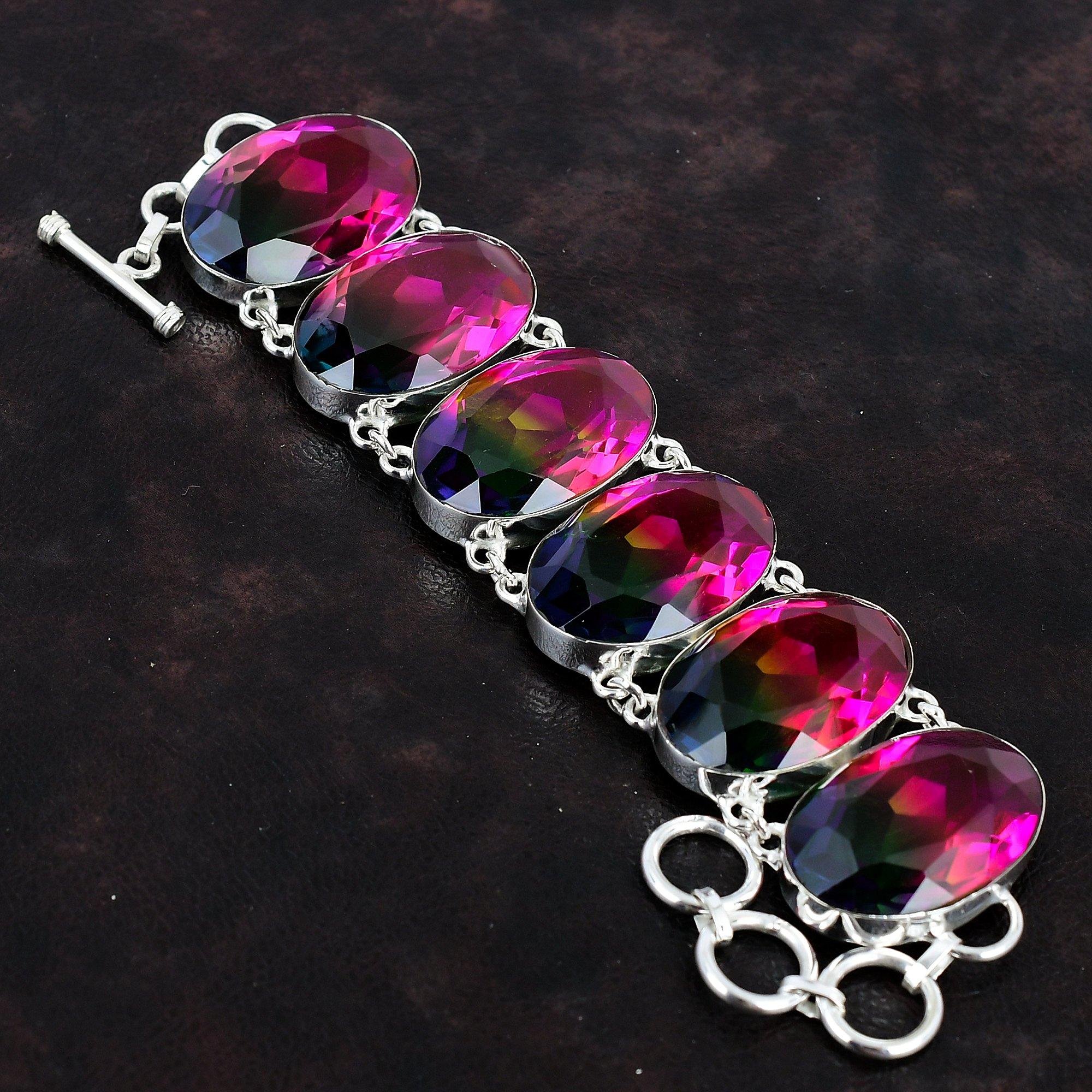 

Граненый мульти-турмалиновый браслет Ювелирные изделия ручной работы Браслет из драгоценных камней Браслет из стерлингового серебра 925 пробы Регулируемый браслет-цепочка Подарок для матери Adjustable