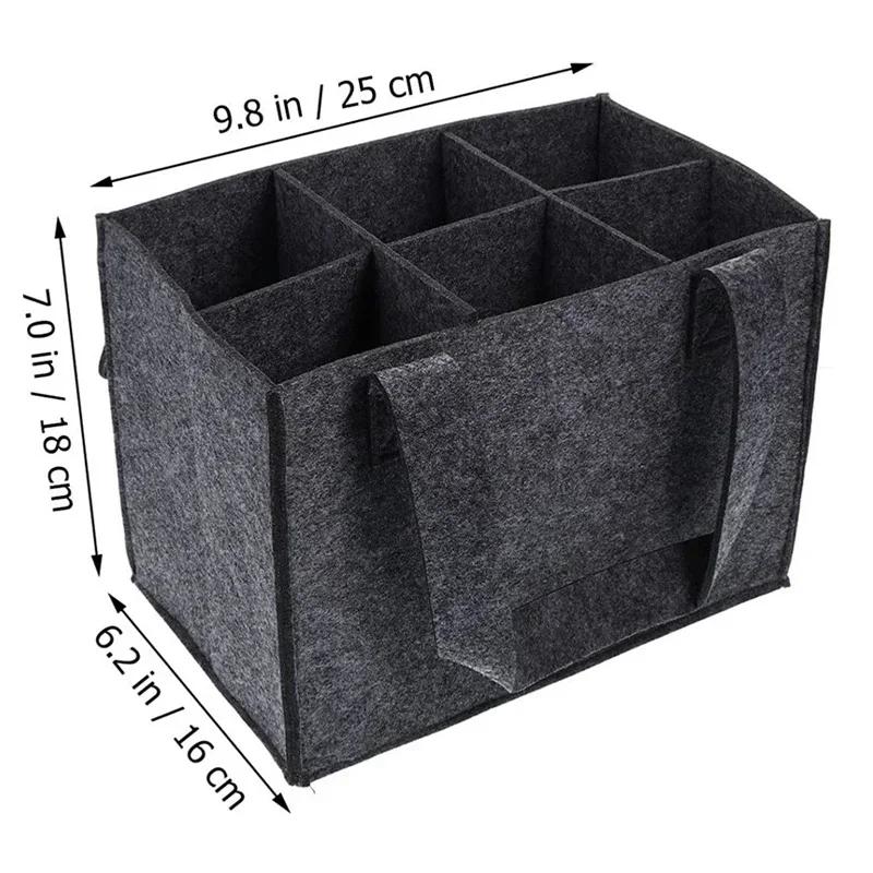 Portable Felt Wine Carrier Bag for 6 Bottles with Divider, Reusable Wine Tote with Handle, Grey Wine Bottle Holder for Travel